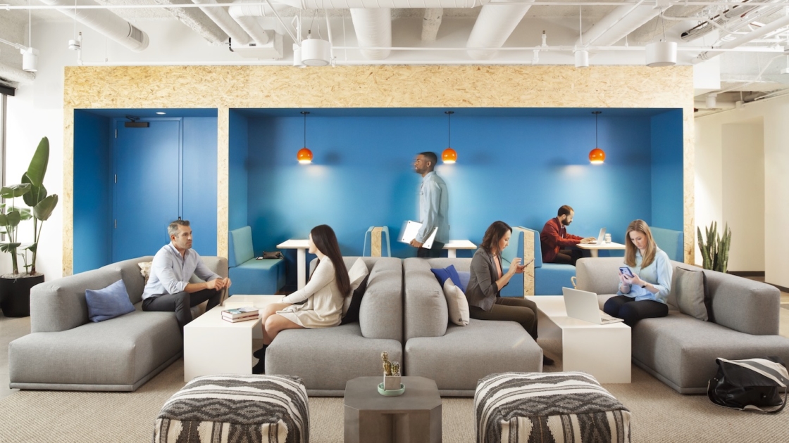 TripActions's lounge at a WeWork in San Francisco. Photographs by Helynn Ospina