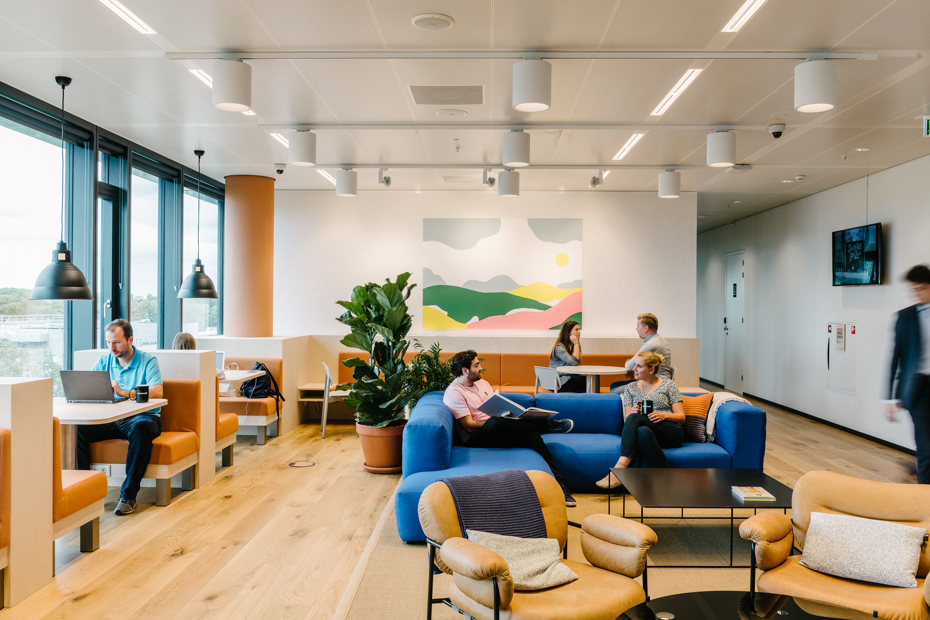 A common area at WeWork Strawinskylaan in Amsterdam
