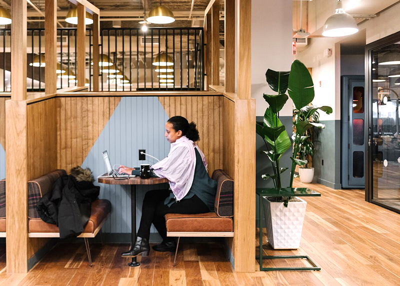 WeWork coworking space in NYC on 8 W 126th St in Harlem
