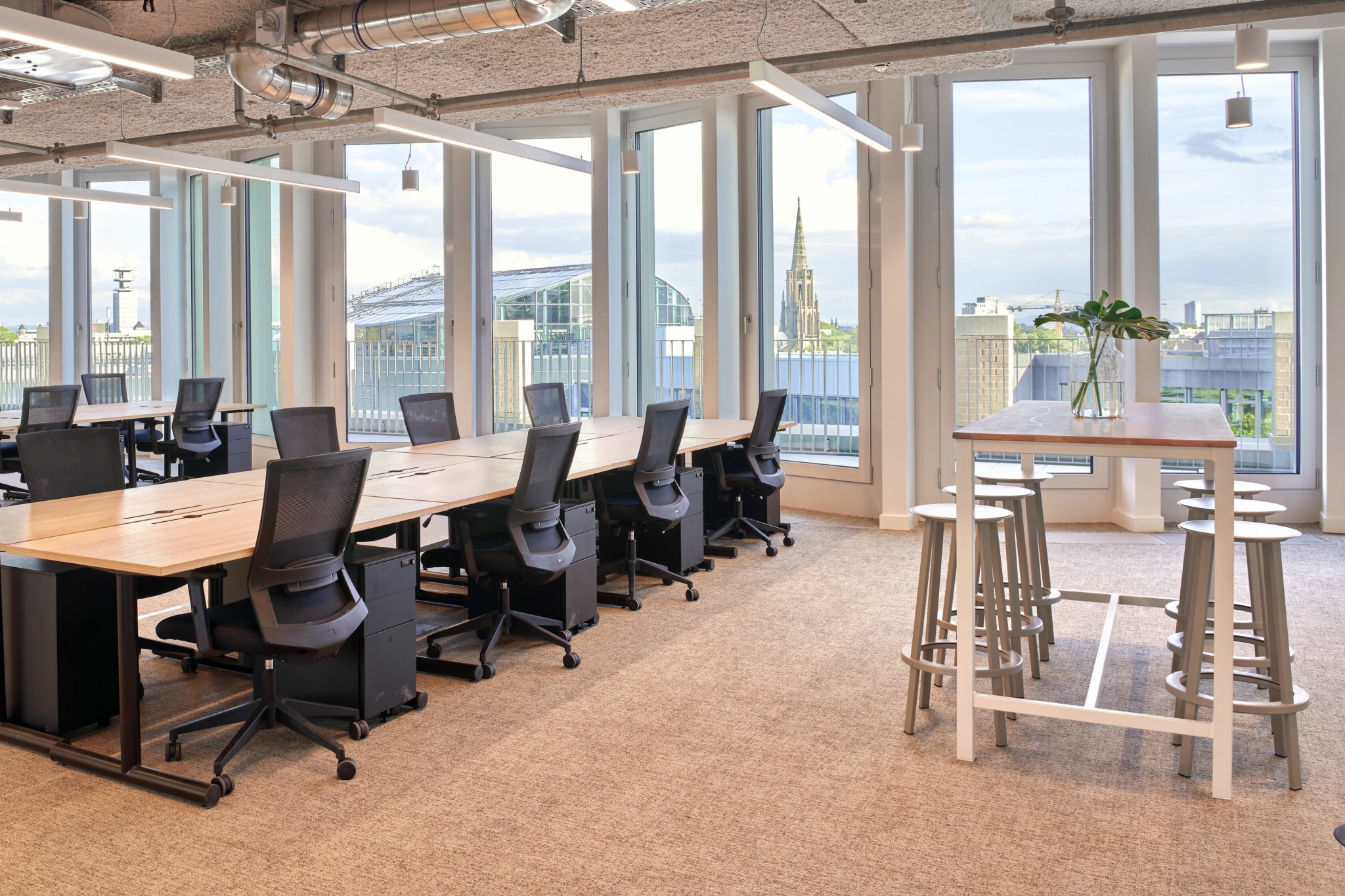 A modern workspace amid Gothic cathedrals