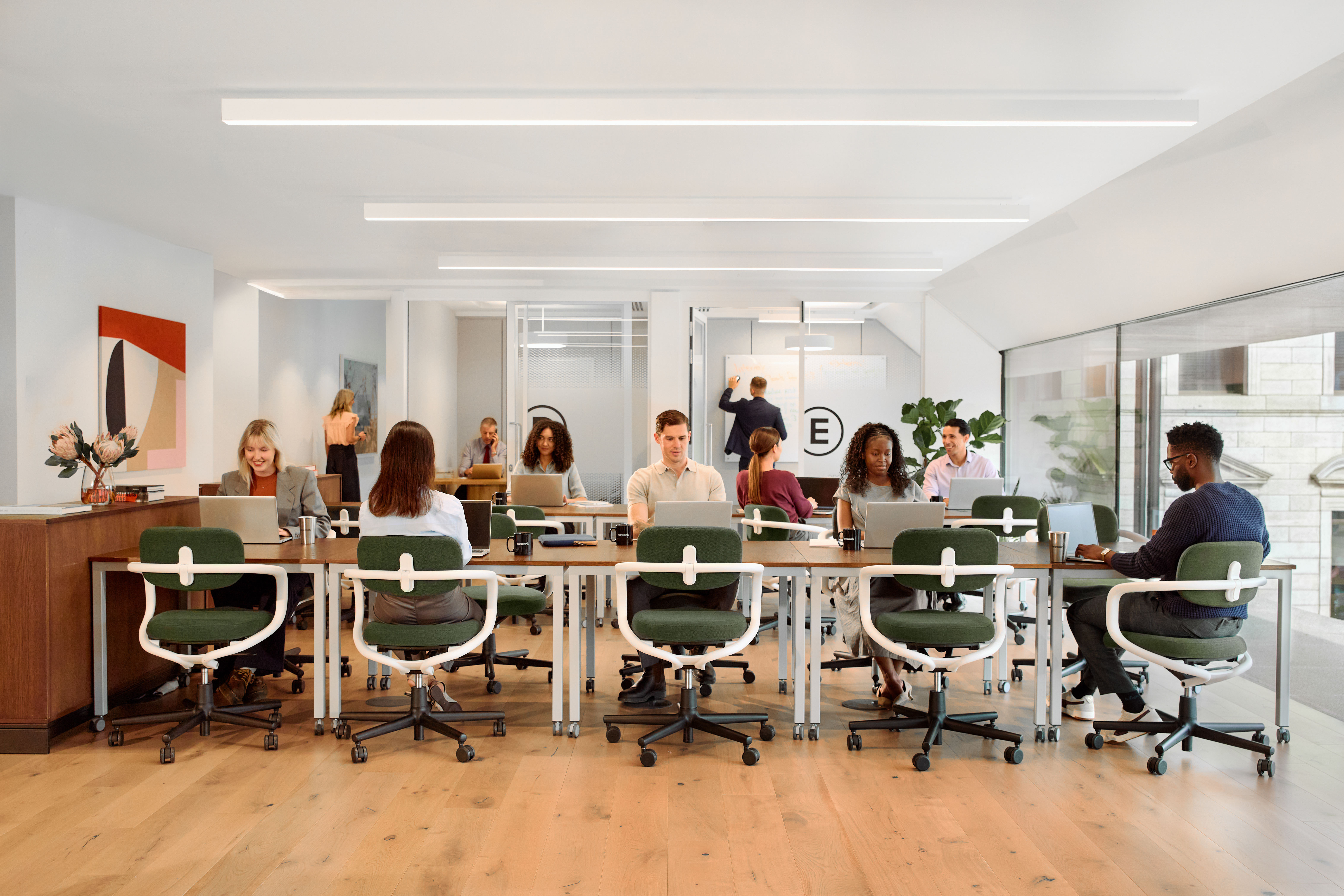 small team working from a flexible workspace at WeWork