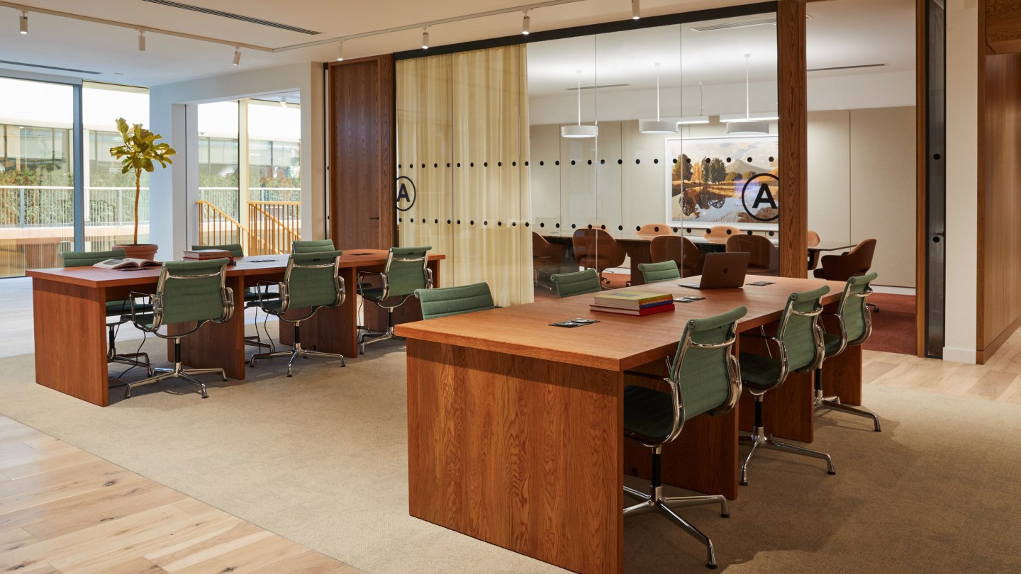 empty hot desks at a WeWork space