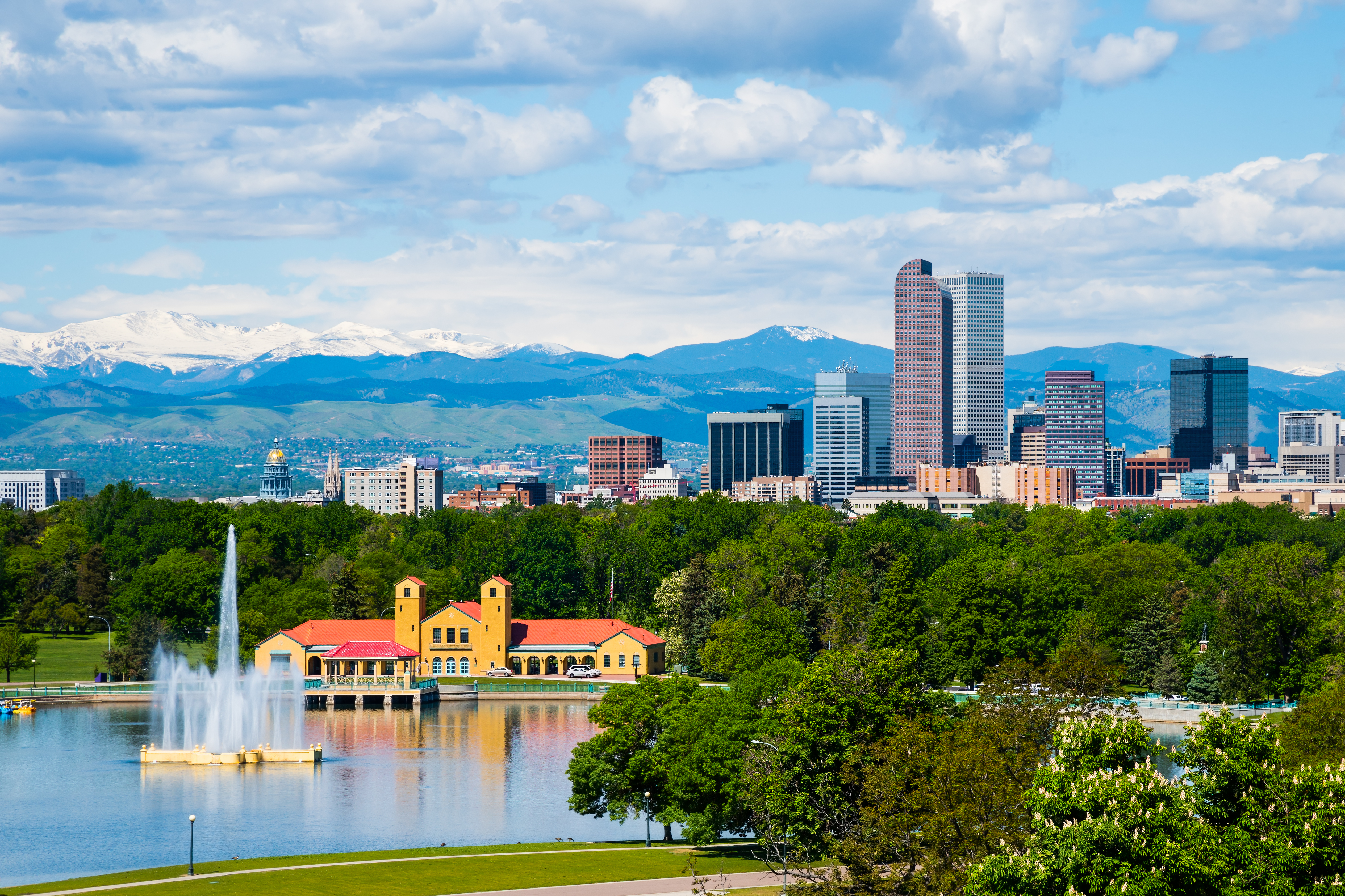 Denver, CO, water and city views