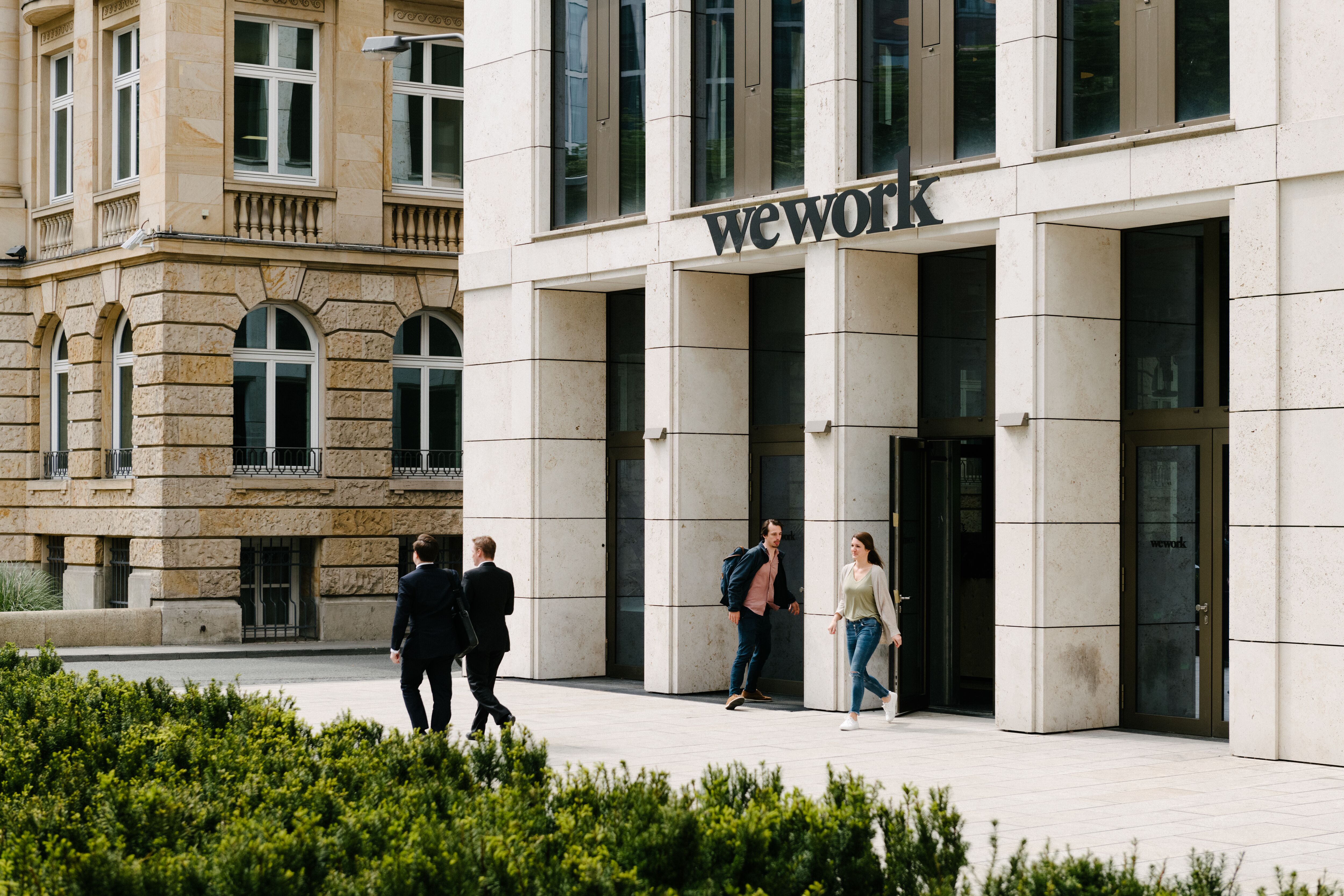 WeWork brand logo on a building in Frankfurt