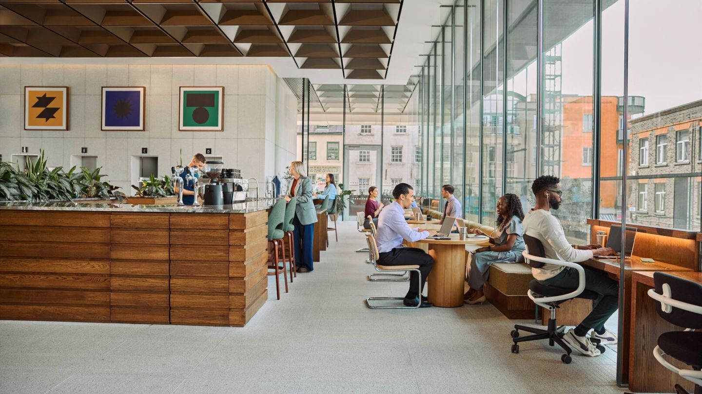 People working in a coworking space.
